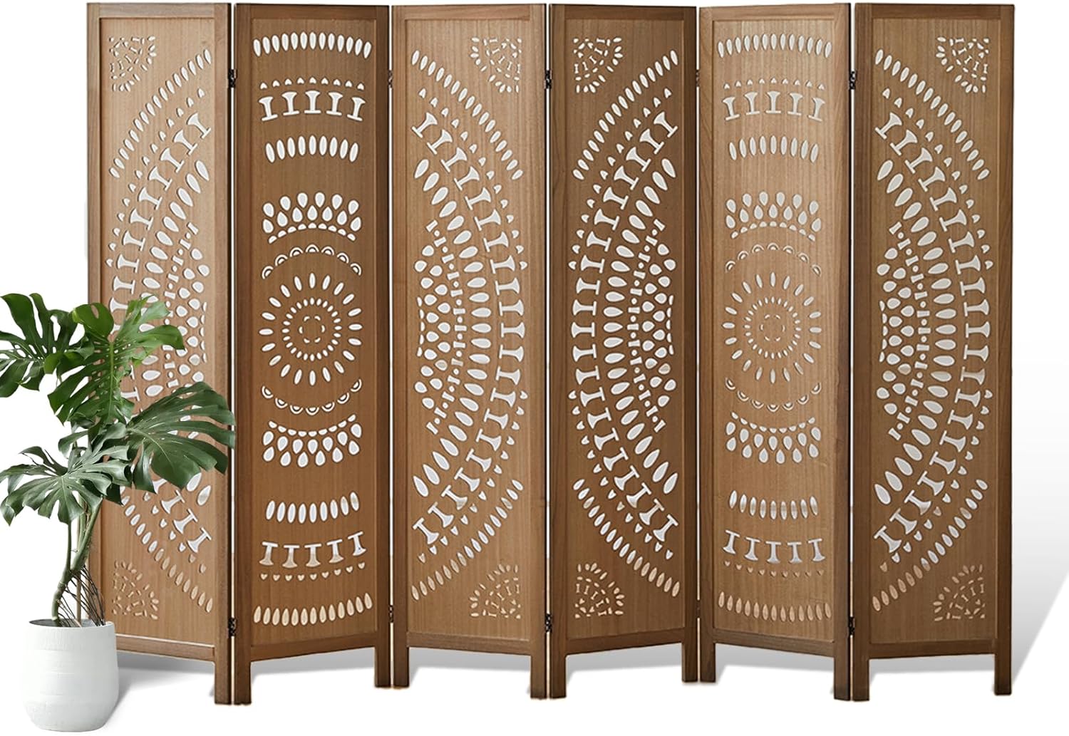 6 Panel Wood Room Divider Fully Assembled, Decorative Room Dividers and Folding Screens, 5.6Ft Room Divider Screen Freestanding Partition Wall Dividers for Home Bedroom Office, Brown