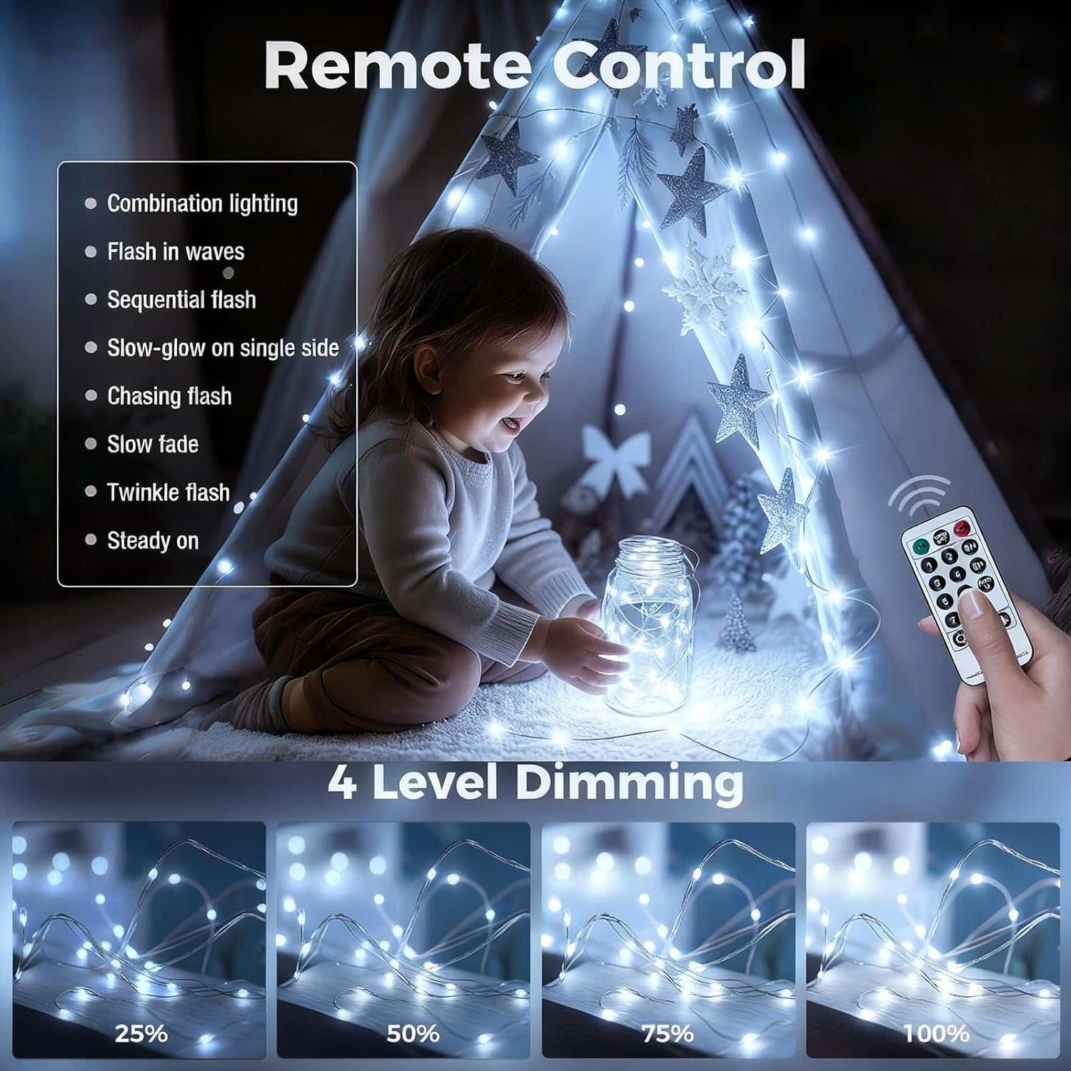 btfarm Fairy Lights Plug in with Remote, 33FT 100 LED Outdoor Twinkle Lights Waterproof with Timer, 8 Modes Indoor String Lights for Bedroom Patio Garden Wedding Christmas Decoration, Cool White