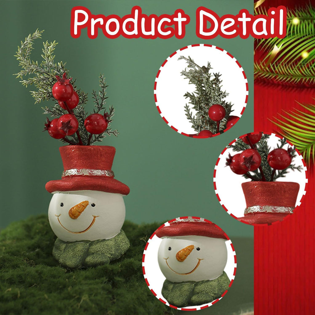 Christmas Table Decor - Artificial Mini Christmas Tree Decorations for Tables Fake Red Berry ＆ Pine Branch with Cute Box Base for Winter Indoor Home Table Fireplace Mantel Decorations