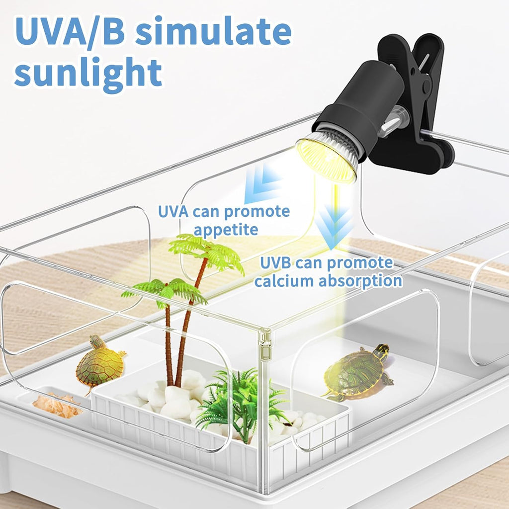 Reptile Heat Lamp, Rotatable UVA/UVB Light Lamp with 2pcs Basking Bulbs (25W + 35W), Suitable for Bearded Dragon, Snake, Reptiles, Lizard, Turtle (Black)