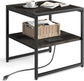 Tatub 20" End Table with Charging Station, Industrial Square Side Table with USB Ports & Outlets, Versatile 2-Tier Small Nightstand for Bedroom Living Room, Grey
