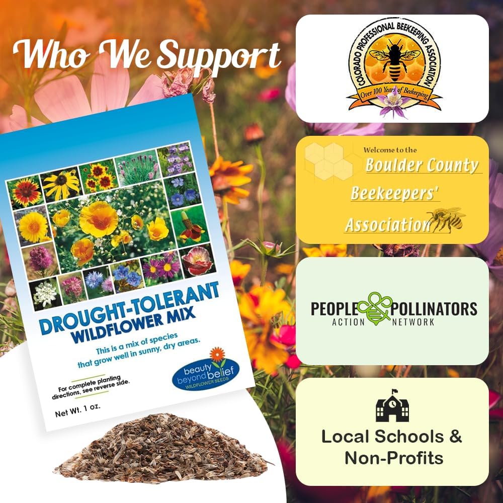 Drought Resistant Wildflower Seeds - 1oz, Open-Pollinated Bulk Flower Seed Mix for Beautiful Perennial, Annual Garden Flowers - No Fillers - 1 oz Packet