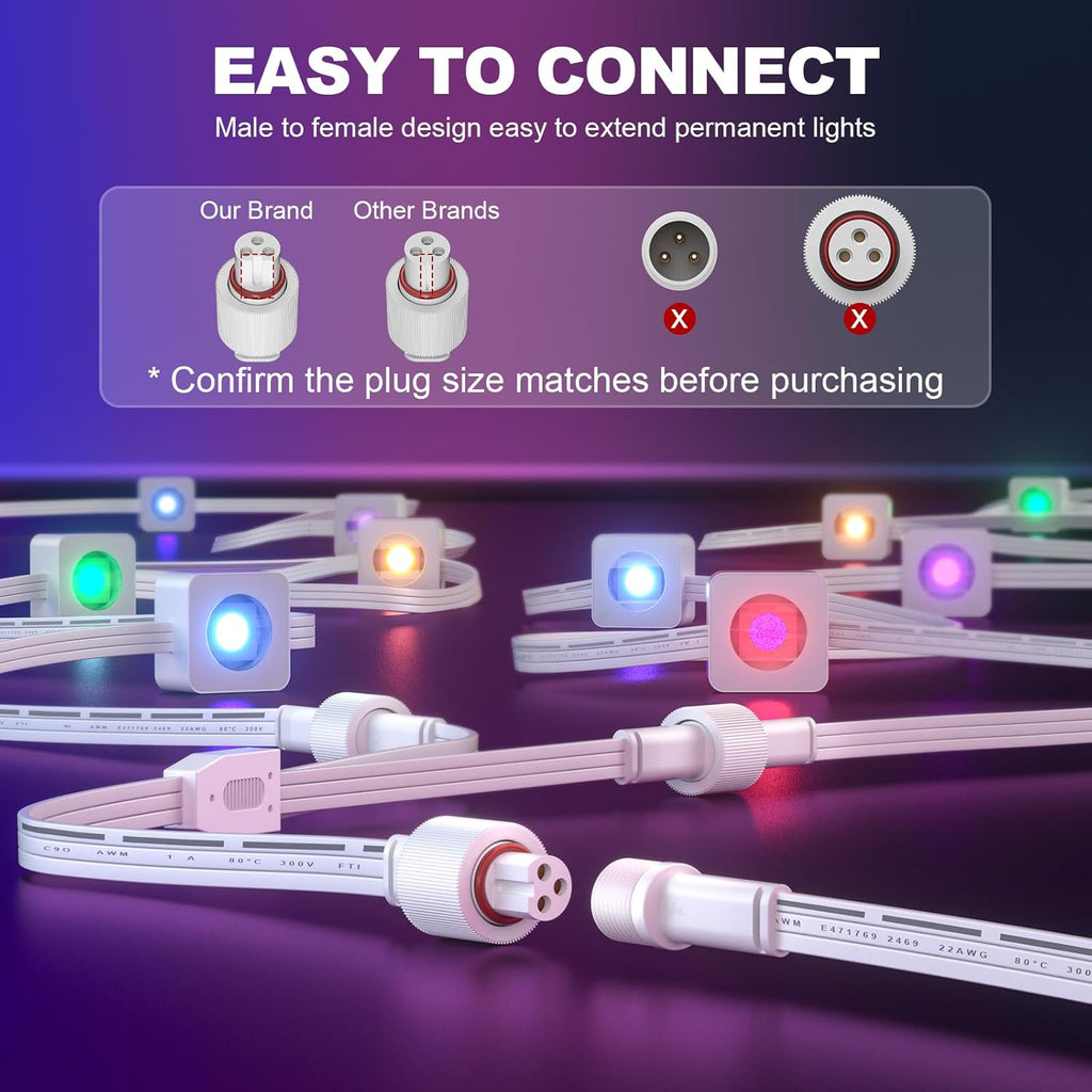 Permanent Outdoor Lights Y-Shaped Extension Cable,H705A H705B H705C H706A H706B H706C,3 Pin Power Cord, Compatible with Go-ee Permanent Outdoor Lights/Lights Pro (White Y Spliter Cord)