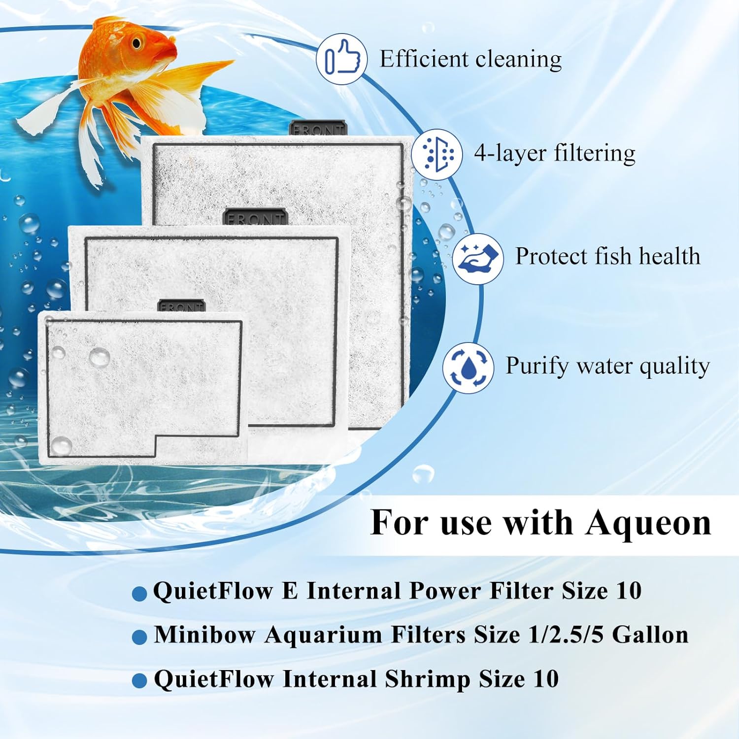8 Pack Small Filter Cartridges Compatible with Aqueon, Aquarium Fish Tank Filter Cartridges Replacement for Aqueon QuietFlow E Internal Power Filter Size 10 and 1/2.5/5 Gallon Minibow Aquarium Filters