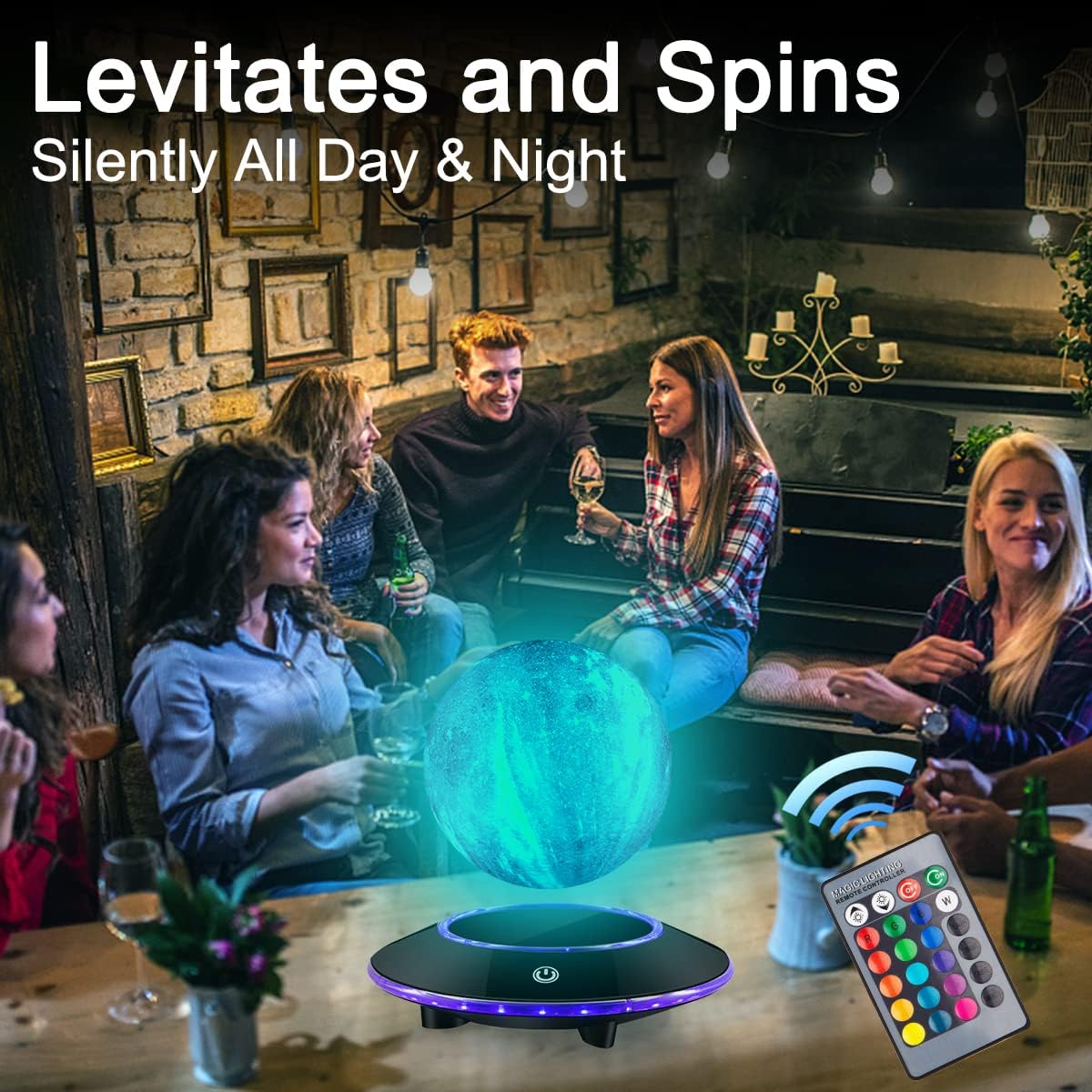 VGAzer Lunar Motion LED Levitating Moon Lamp, 3D Illusion Night Light with Remote Control, Dimmable 16 Colors Lights for Kids Adults (16 Colors Galaxy Moon)