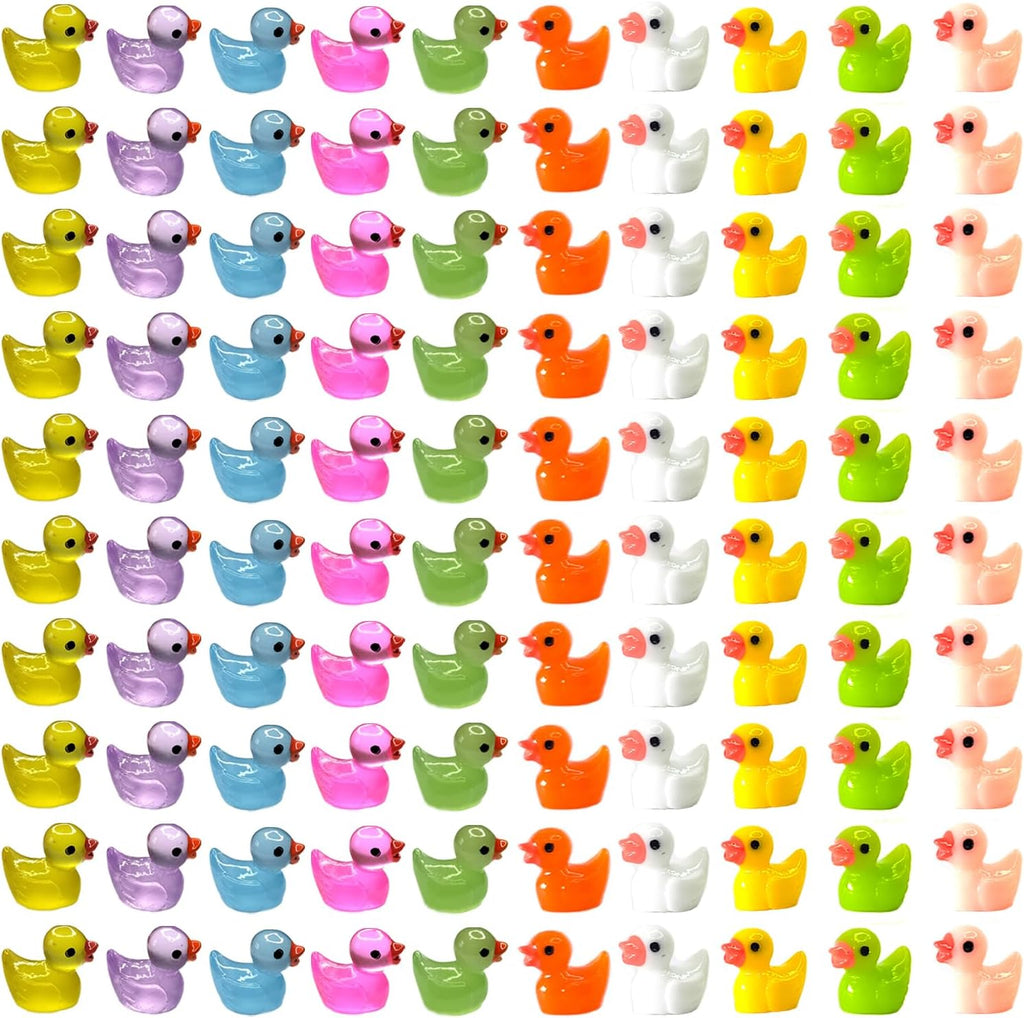 100pcs Mini Luminous Ducks & Resin Ducks for Micro Garden & Dollhouse Decor