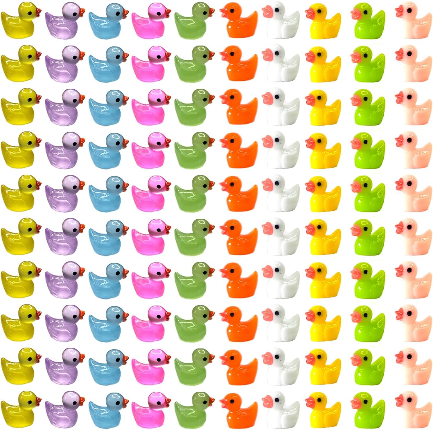 100pcs Mini Luminous Ducks & Resin Ducks for Micro Garden & Dollhouse Decor