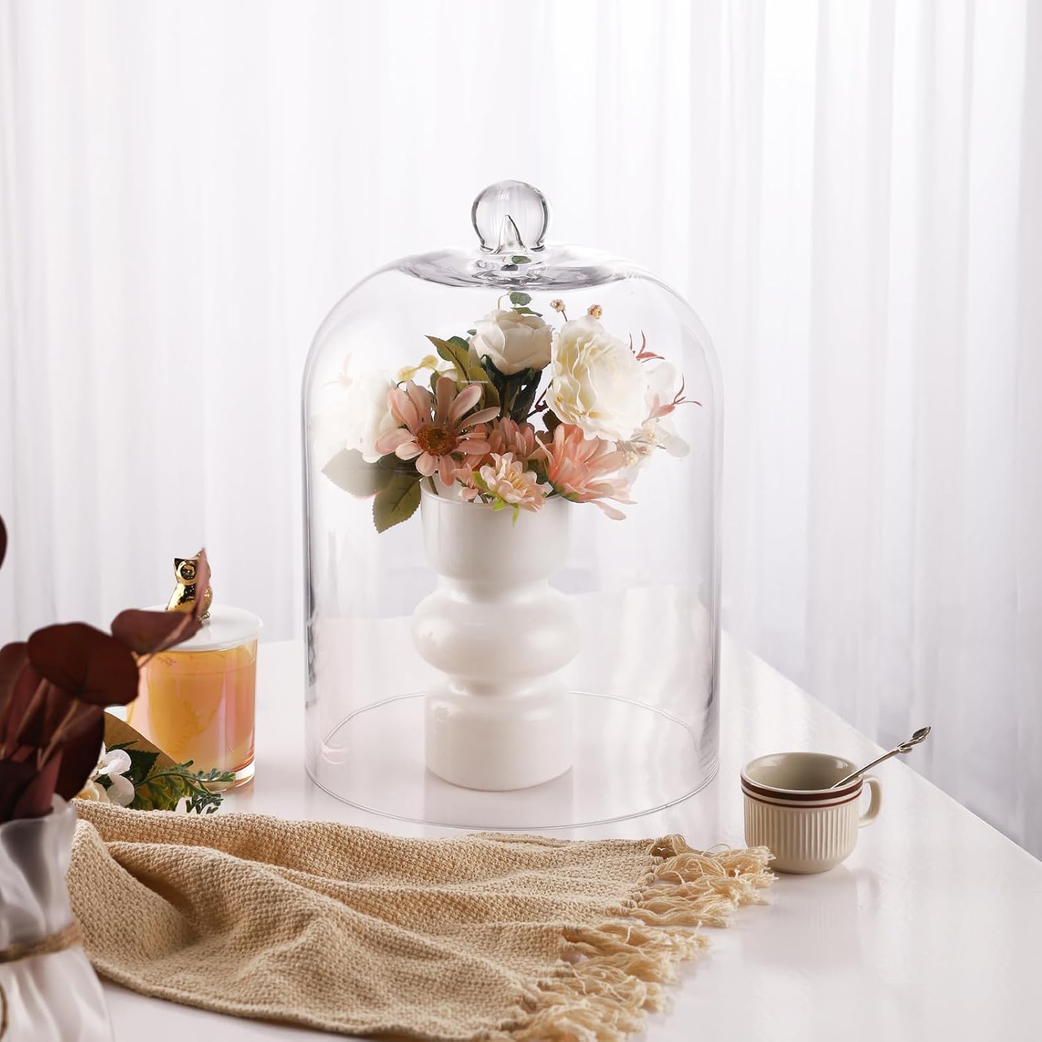 14" Tall Large Handmade Thick And Sturdy Glass Cloche Dia 9.8" H 13.7", Thick & Sturdy, For Terrarium, Trinkets, Figurines, LED Light String. Cloche Glass Dome, Bell Jar Display (1, 9.8"x13.7")