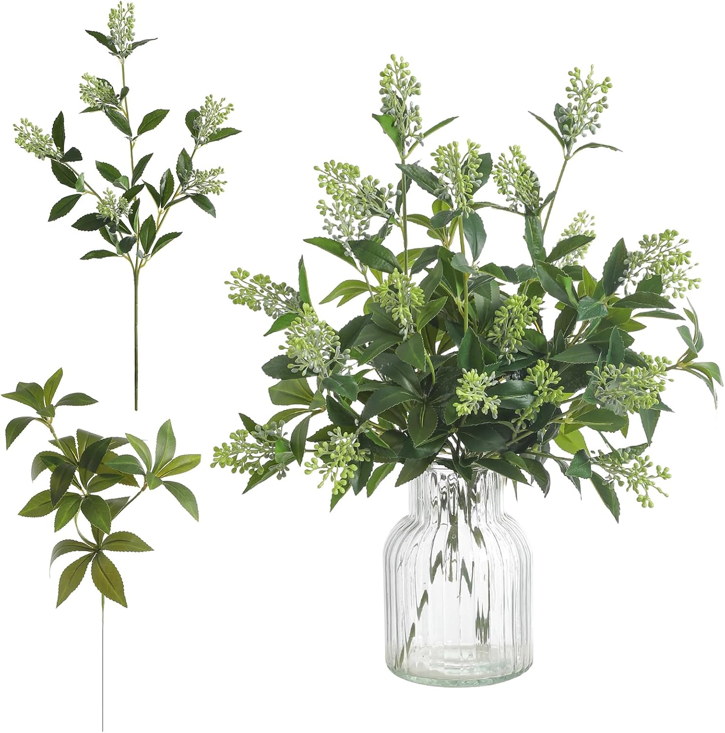 6 Pcs Artificial Greenery Stems, Realistic Faux Eucalyptus Branches Plants for Vase Decor, Wedding Centerpieces, Farmhouse Home Party Decor, Bendable Stems & No Fade (Green)