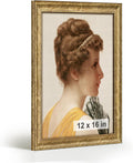 HLiWEGNS Antique Gold 12x16 Frame – Poster Frame with Aged Gold Finish – Picture Frame for 12 x 16 Artwork, Canvas Prints, Puzzles, and Wall Decor
