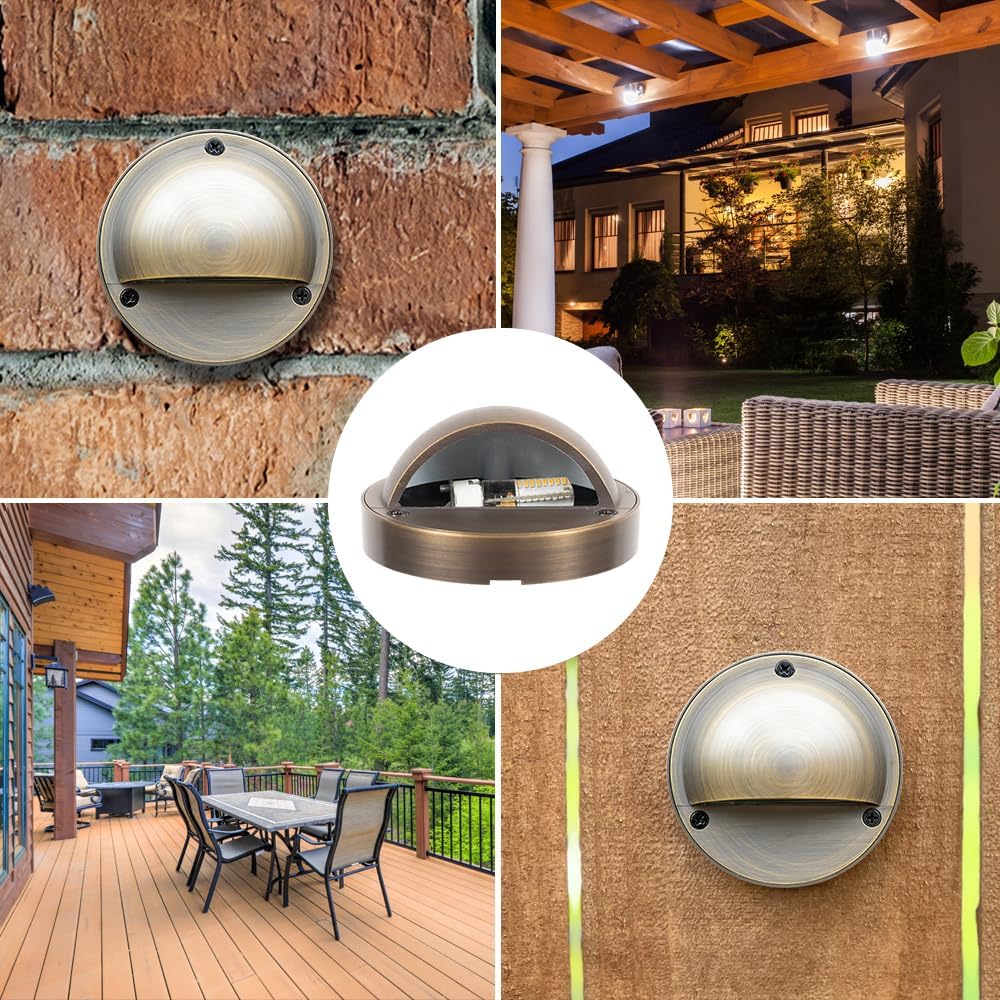 Outdoor Deck Lights Brass Stair Lights - LED Step Lights Low Voltage Landscape Lights, Solid Brass Stairway Lighting, Outdoor Fence lights, Paver Lights, Hardscape Lighting with LED Bulb (3.13" Wide)