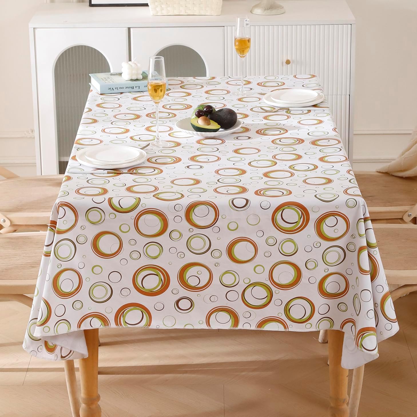 Walrus Heavy Duty Vinyl Tablecloth with Flannel Backing Waterproof Oil-Proof Plastic Table Cloth Stain-Resistant Wipeable Rectangle or Square Table Cover for Indoor and Outdoor (Circle,52x70 Inch)