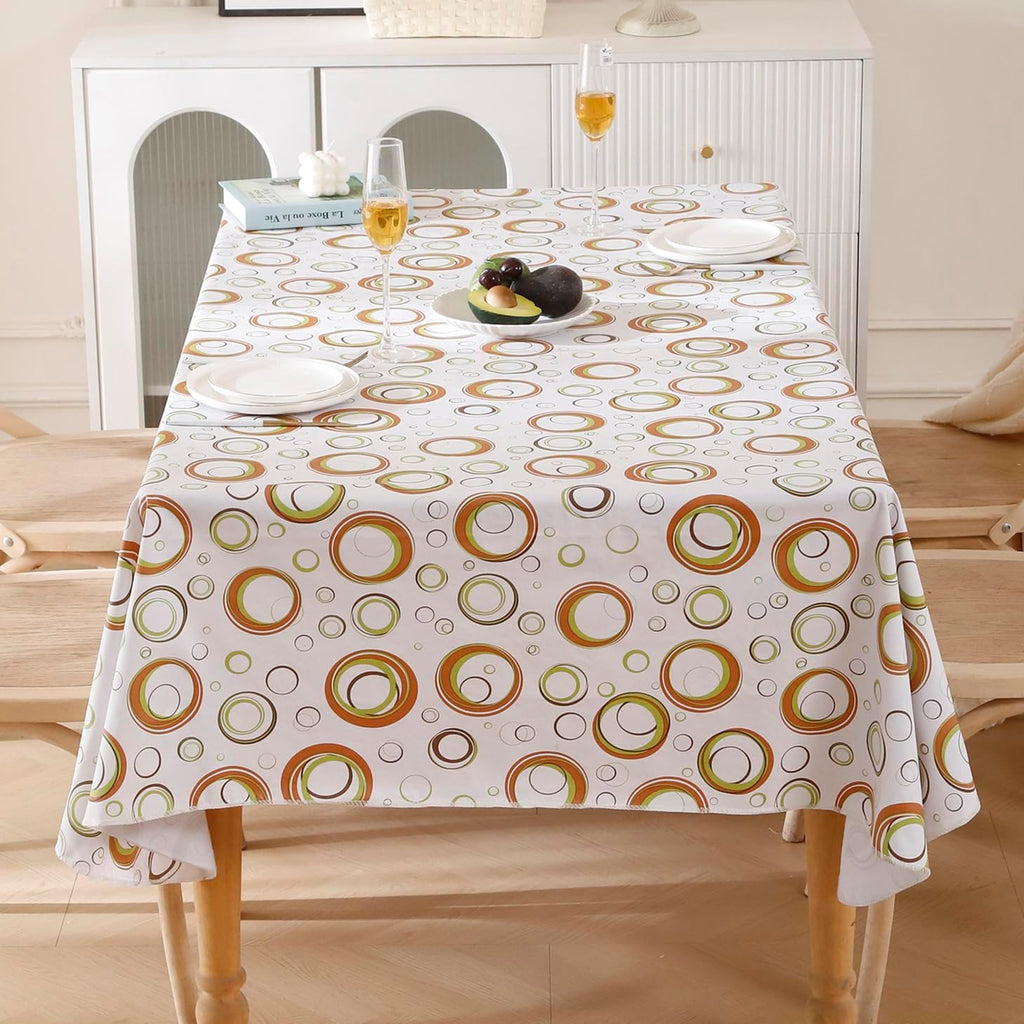 Walrus Heavy Duty Vinyl Tablecloth with Flannel Backing Waterproof Oil-Proof Plastic Table Cloth Stain-Resistant Wipeable Rectangle or Square Table Cover for Indoor and Outdoor (Circle，60x102 Inch)