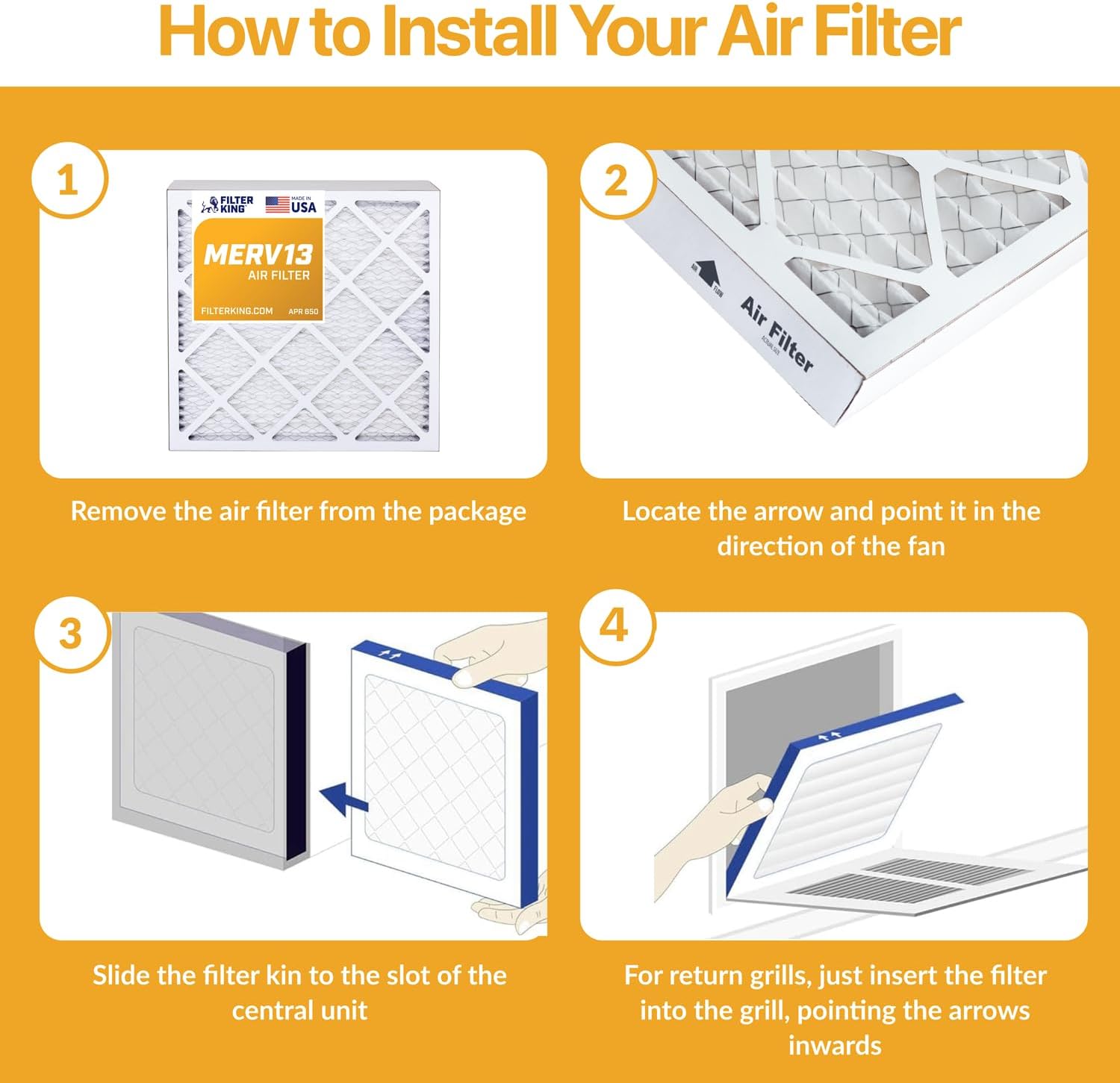 Filter King 14x20x1 Air Filter | 6-PACK | MERV 13 HVAC Pleated A/C Furnace Filters | MADE IN USA | Actual Size: 13.5 x 19.5 x .75"