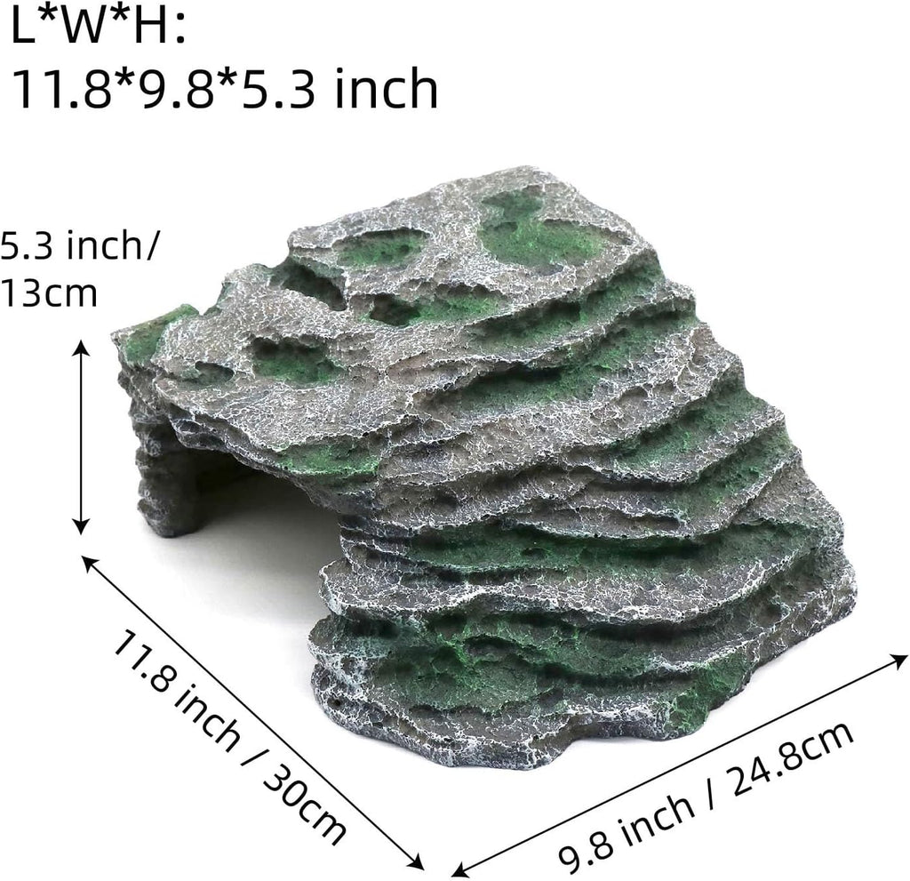 Large Reptile Hide Shale Scape Step Ledge, Reptile Cave Hideout, Bearded Dragons Accessories, Basking Rocks for Bearded Dragons (Large-B-11.8 * 9.8 * 5.3)