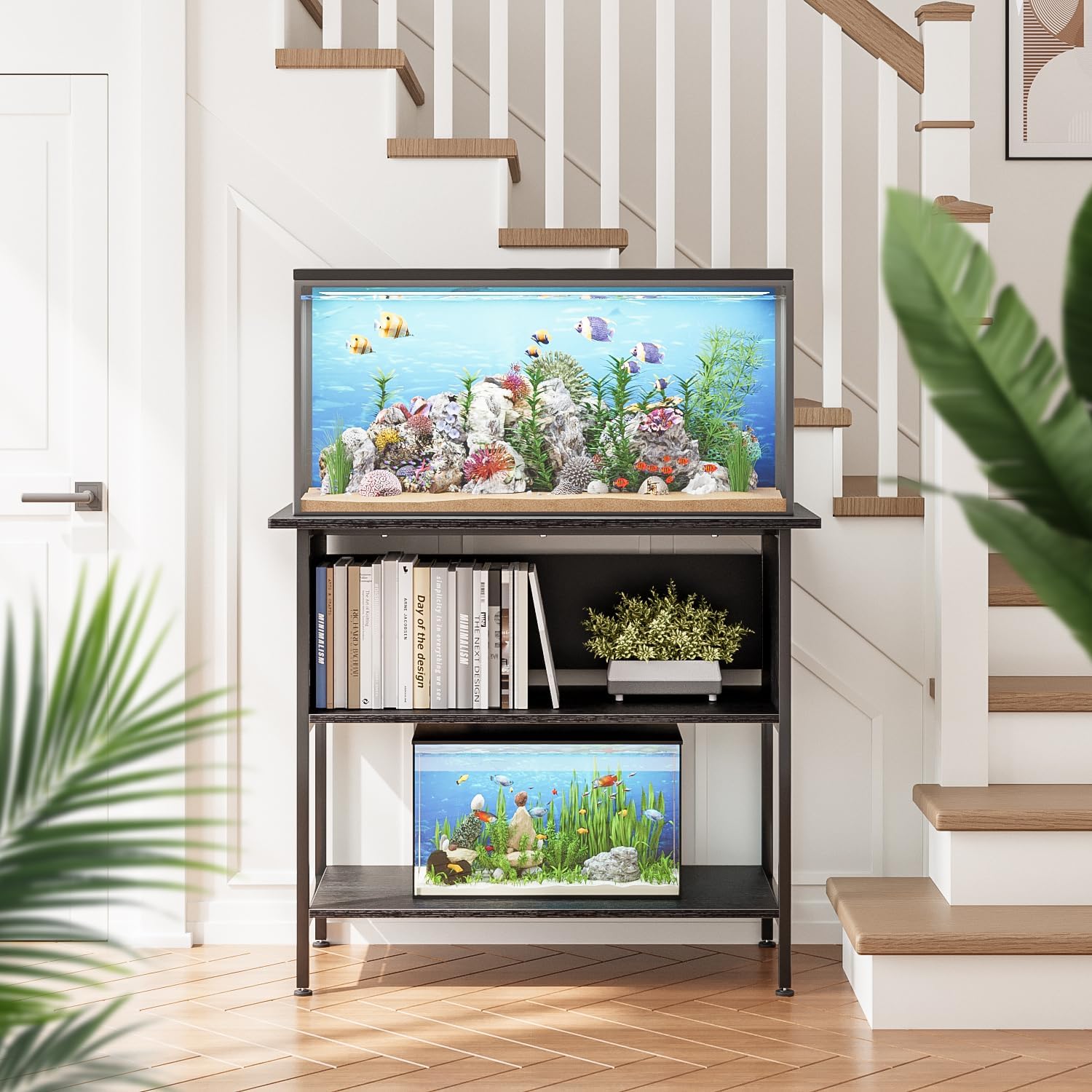 APPLOYN 40-50 Gallon Fish Tank Stand, Aquarium Stand with 3-Tier Storage Shelf, Heavy Duty Metal Frame for Turtle Reptile Terrarium Tank Stand, for Living Room, Office, 36.6" L x 18.9" W x 31.5" H, Black