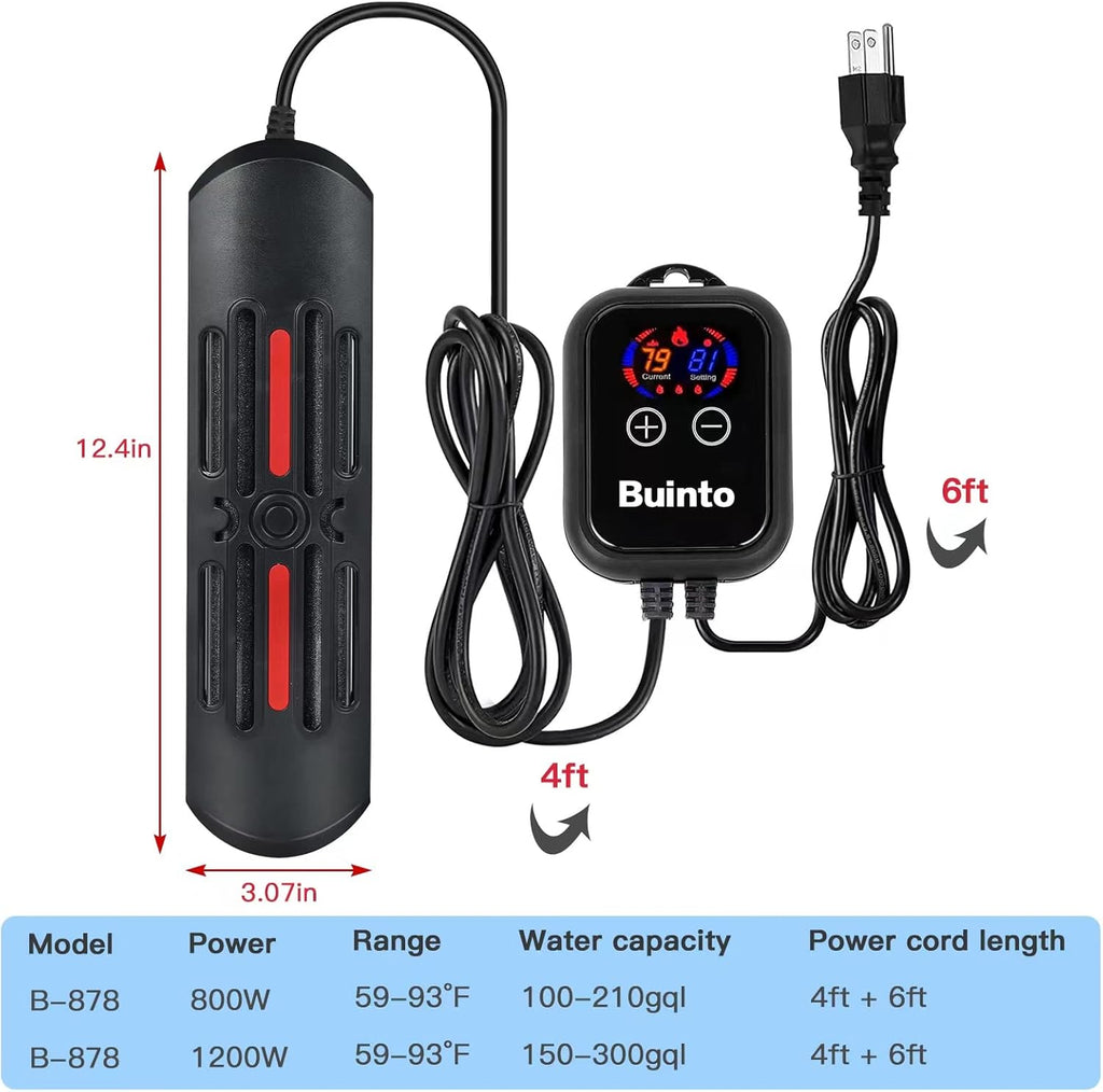 Aquarium Heater, 800W, 1200W Bold Double Quartz Tube Heater, Fast Heating, high-Definition Digital Touch Controller, Energy Saving. (Applicable to Fresh Water and sea Water) (1200W)