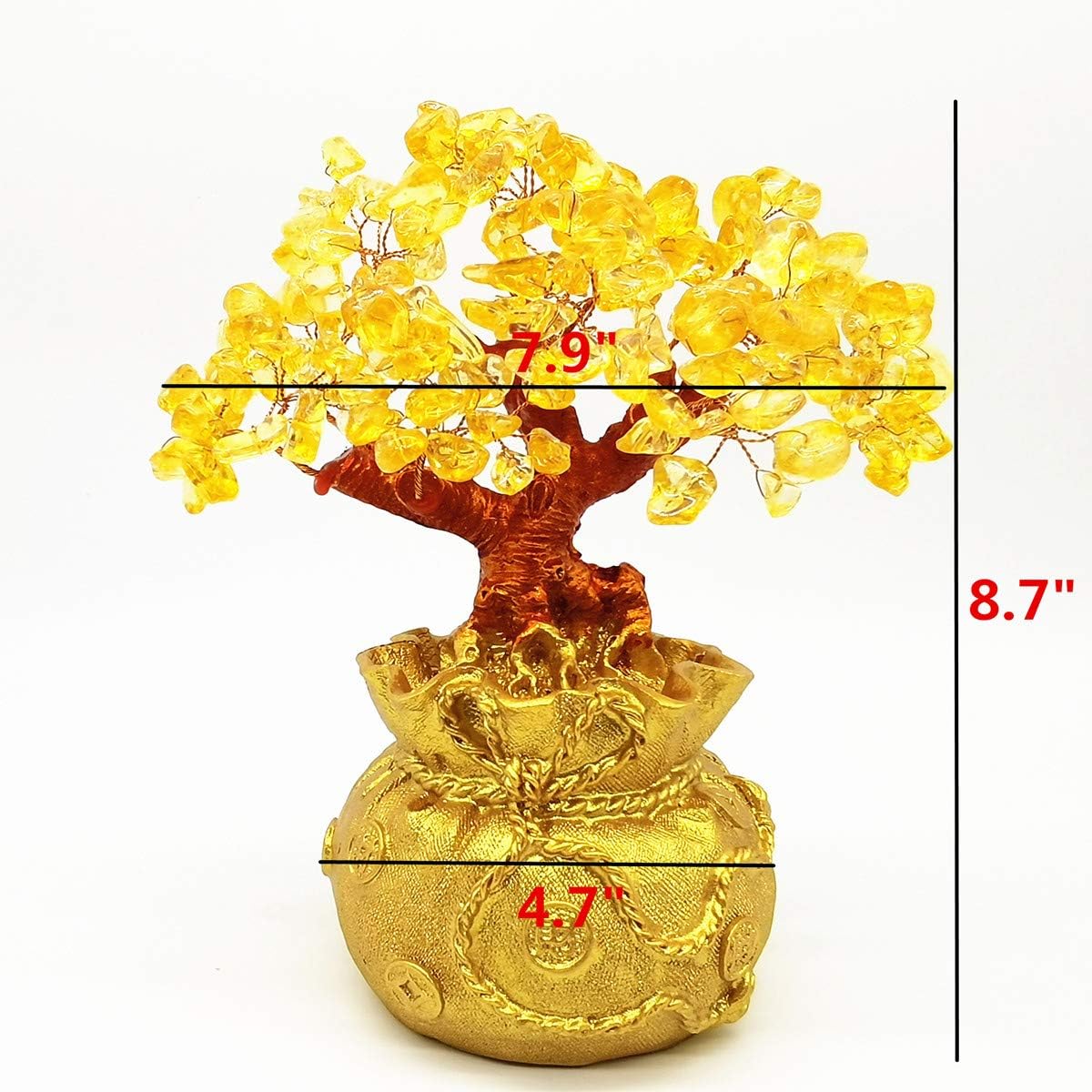 Feng Shui Yellow Quartz Crystal Tree, Bonsai Style Money Trees Decoration for Luck and Wealth (Purse)