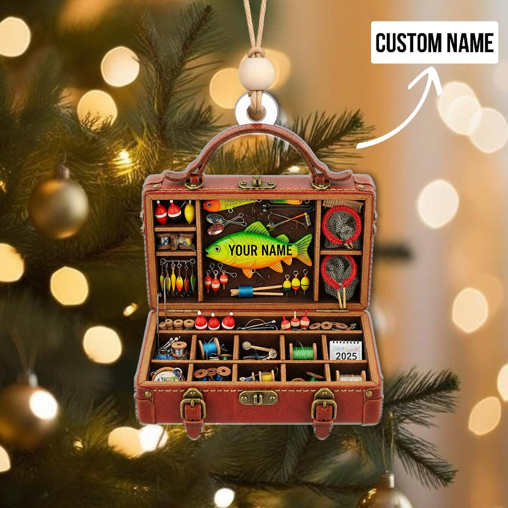 Personalized Fishing Tackle Box Ornament - Fishing Gear Decorative Hanging Ornaments for Christmas Tree Decor - Outdoor Sportsman Hanging Xmas Decorations Gift for Anglers, Dads & Fisherman