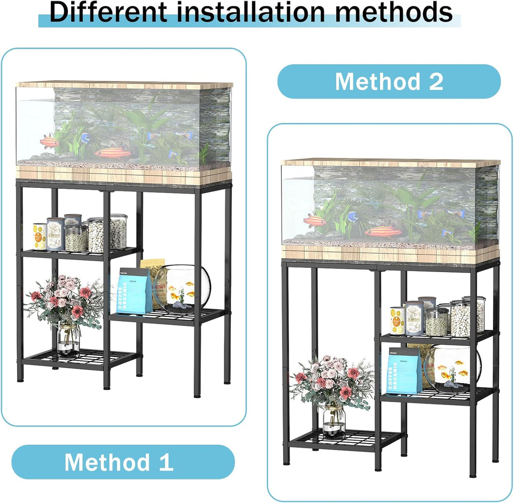 YBING Fish Tank Stand, 20 Gallon Aquarium Stand with Shelf, Metal Turtle Reptile Tank Stand, with 3 Small Mesh Shelves, 330 LBS Capacity Gray
