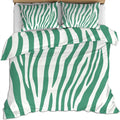 Mint Green Zebra Duvet Cover Full Size, Waterproof Lines Bedding Set 3 Piece Bedroom Decor Zebra Stripe Comforter Cover and 2 Pillow Sham with Zipper Closure