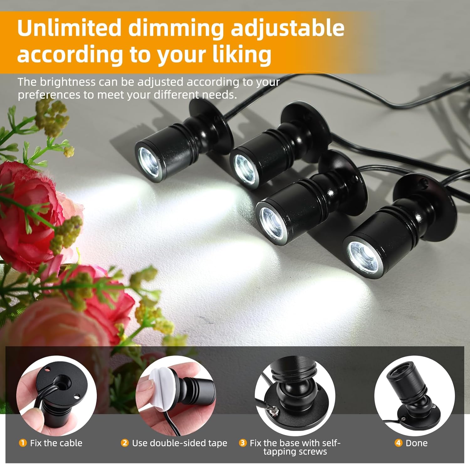 YaeCCC Dimmable LED Mini Spotlight Jewelry Showcase Display Lights Black Shell Surface Mount (Pack-8,Daylight 6400k)