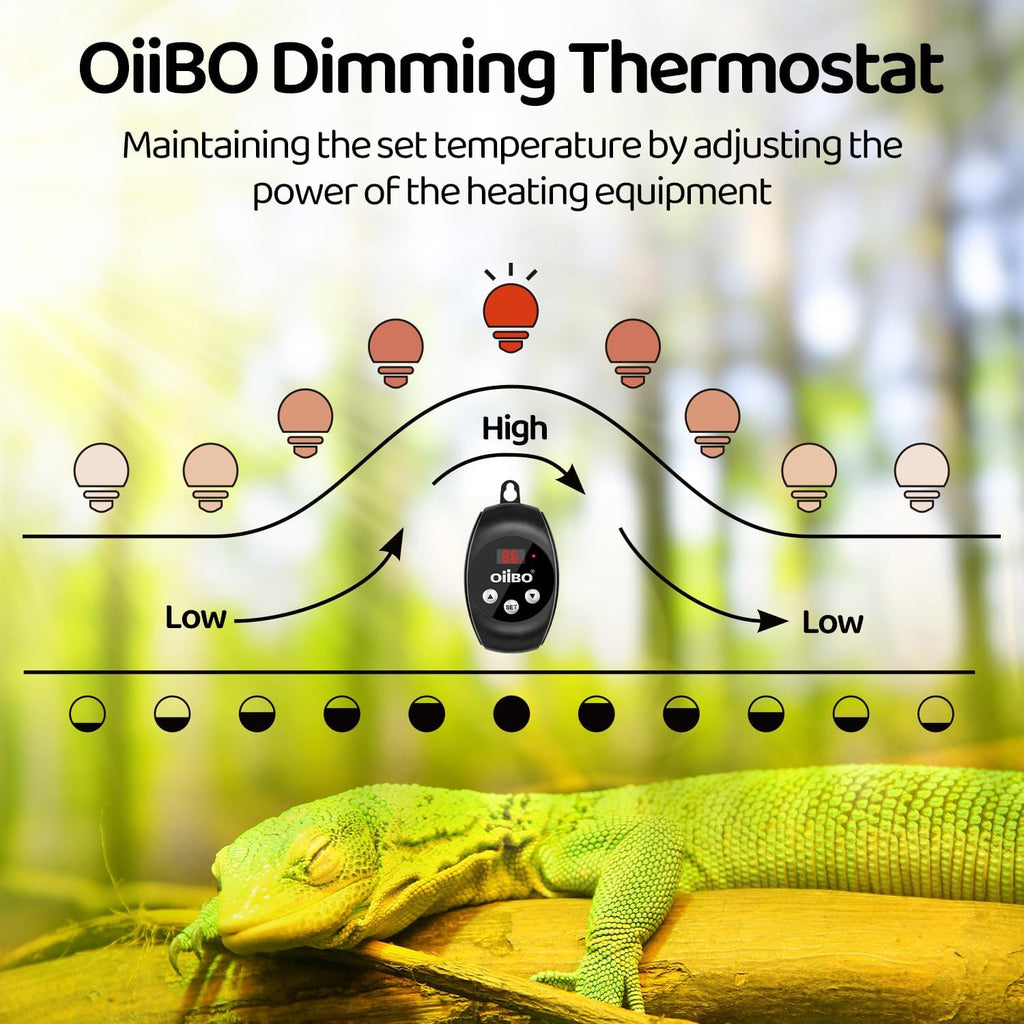 Oiibo Reptile Dimming Thermostat, PID Thermostats Digital Thermostats for Reptile Heat lamp, Breeding Incubation, Seed Germination (68-122°F/20-50℃)