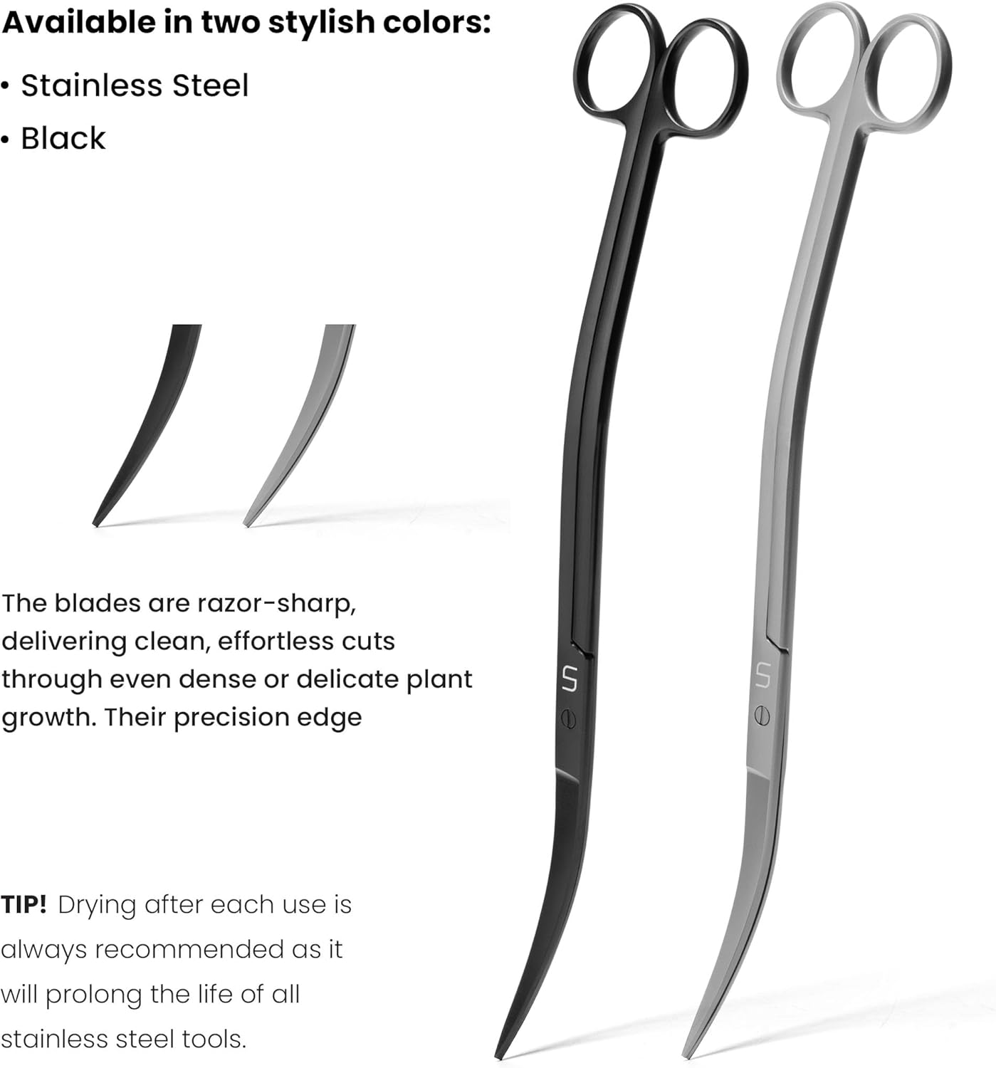 UNS Aquascaping Tools - Stainless Steel, Rust Resistant, Freshwater Planted Tank, Saltwater Reef Aquarium Maintenance Accessory - Trimming Stems & Carpets, Coral Cutting - Wave Scissors, Black