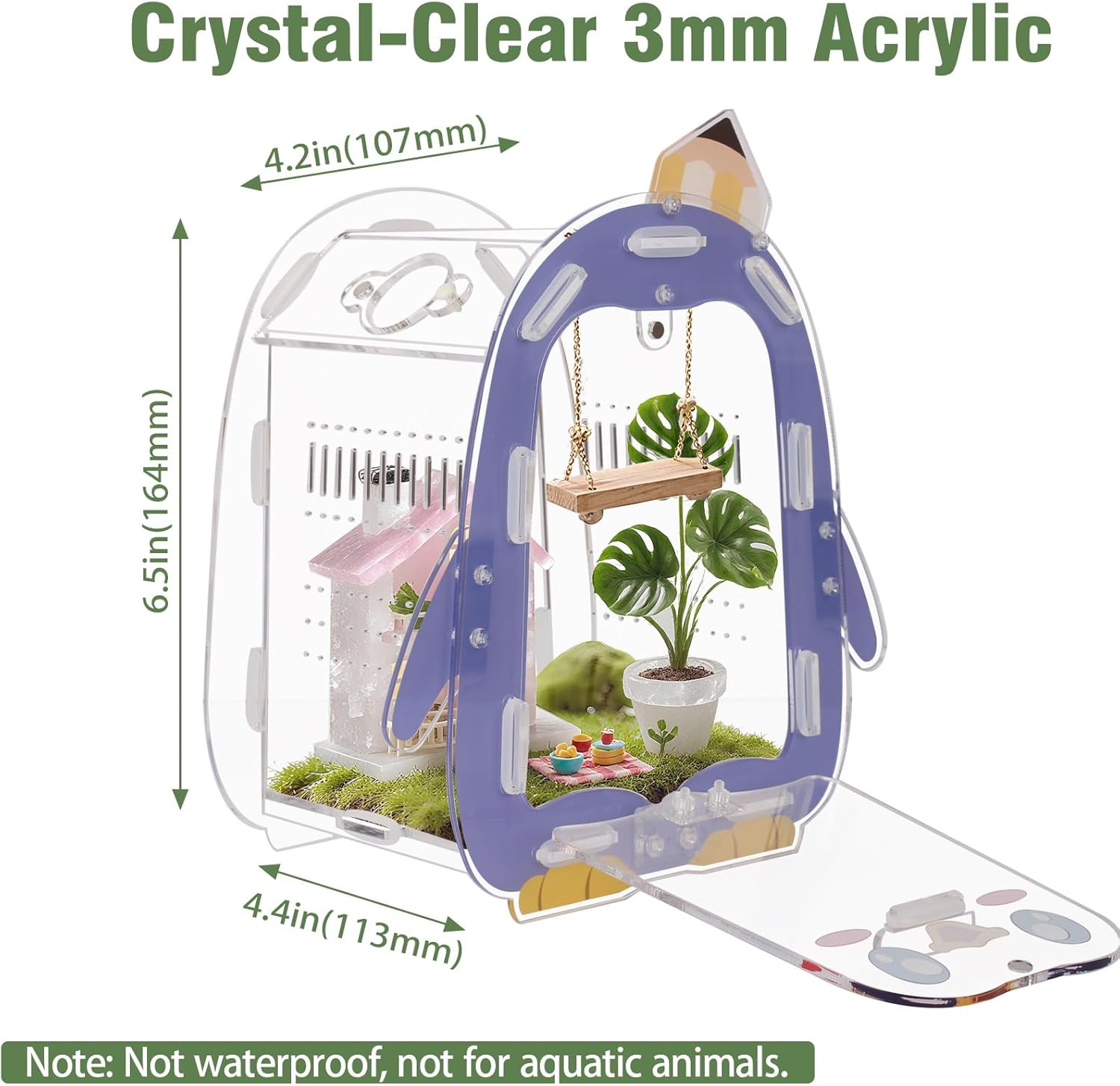 Magnetic Acrylic Jumping Spider Enclosure with Mushroom House, Easy-Feed Hole & Front Opening – Terrarium for Tarantula, Mantis, Beetle, Gecko, Hermit Crab, Reptile Habitat
