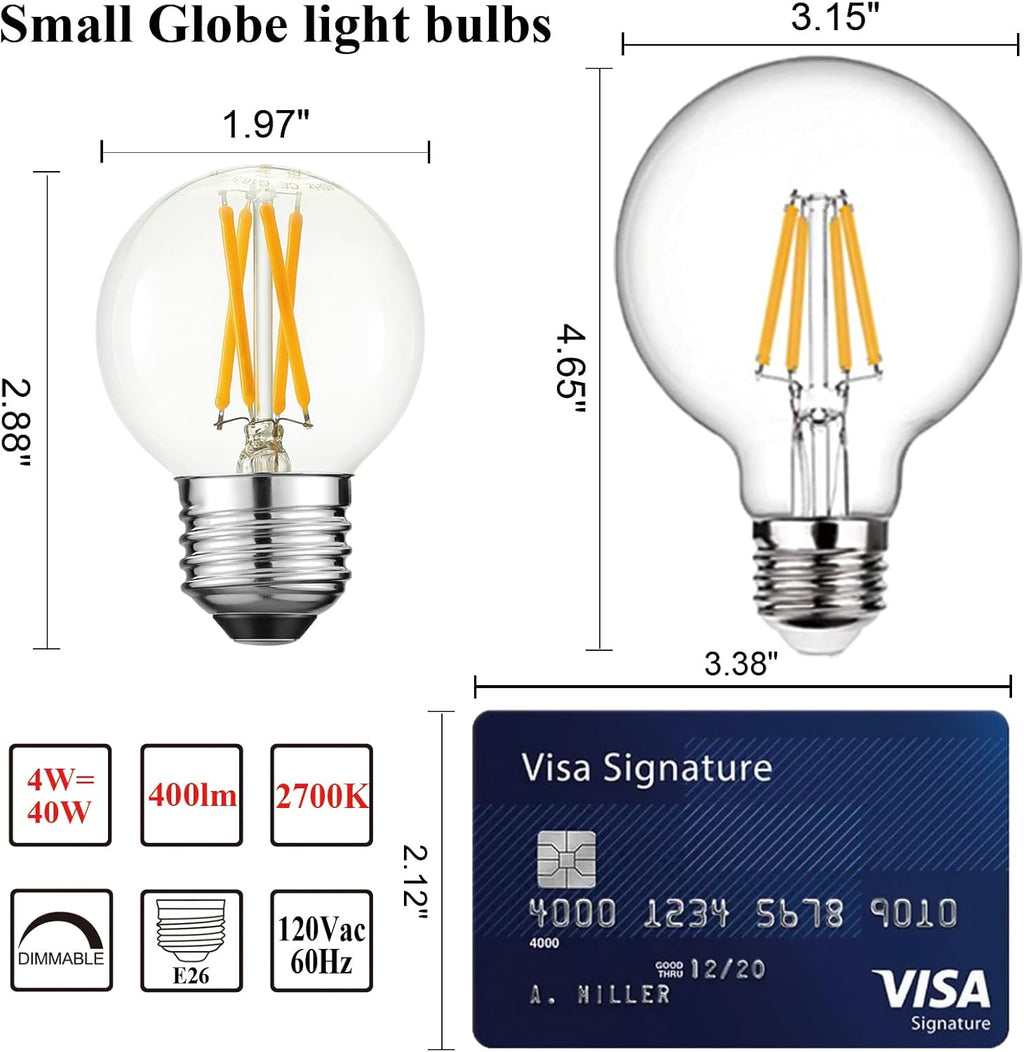 Arberlic G16.5 Light Bulb LED,4W E26 LED Bulb dimmable Equivalent E26 40 watt Light Bulb,Warm White 2700K,400lm,CRI85+,AC120V,Edison Style,Clear Glass,Flicker Free,Pack of 6