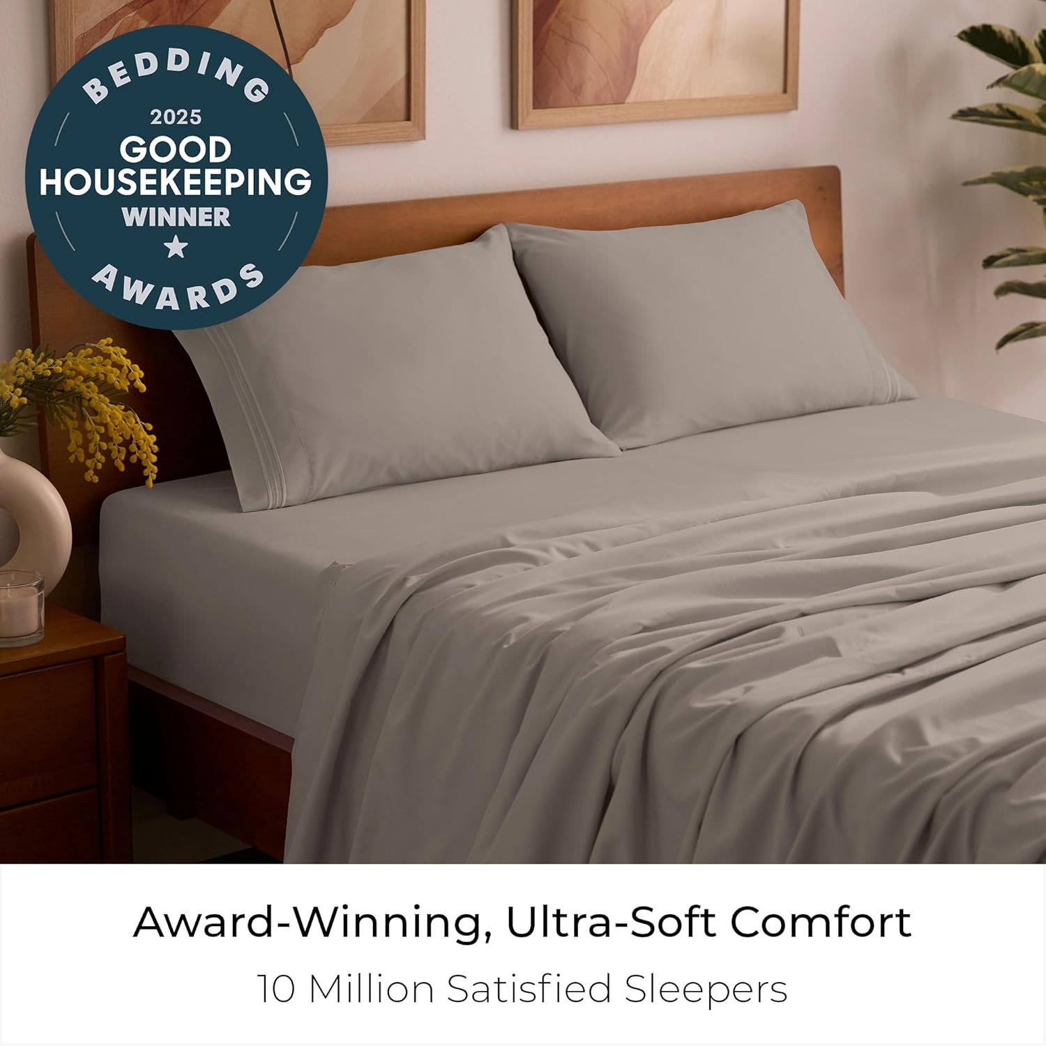 Mellanni Queen Sheets Set - 4 PC Iconic Collection Bedding - Hotel Luxury, Extra Soft, Cooling Bed Sheets - Wrinkle, Fade, Stain Resistant (Queen, Tan)