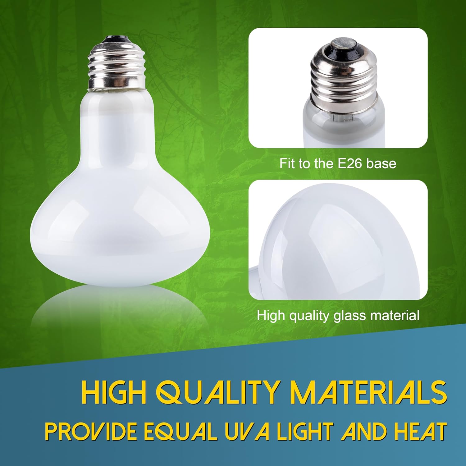 Reptile Heat Lamp Bulb, 100 Watt UVA Daylight Basking Spot Light for Bearded Dragon, Turtle, Lizard, Snake, Tortoise, Chameleon, Amphibians - 2 Pack