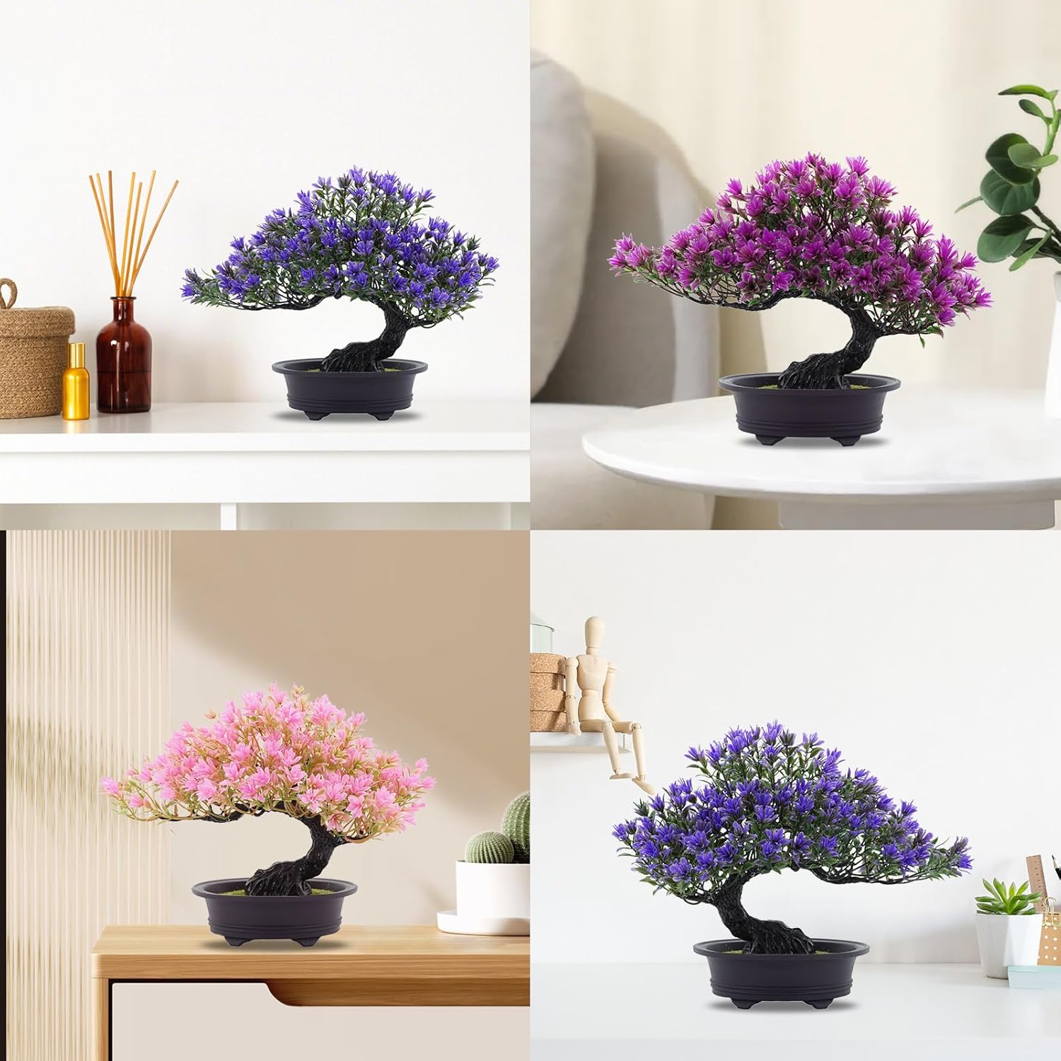 Artificial Bonsai Pine Tree Fake Desk Plants Commercial Reception Charm Adornment Home Decor Office Bookshelf Decor (Colourfu)