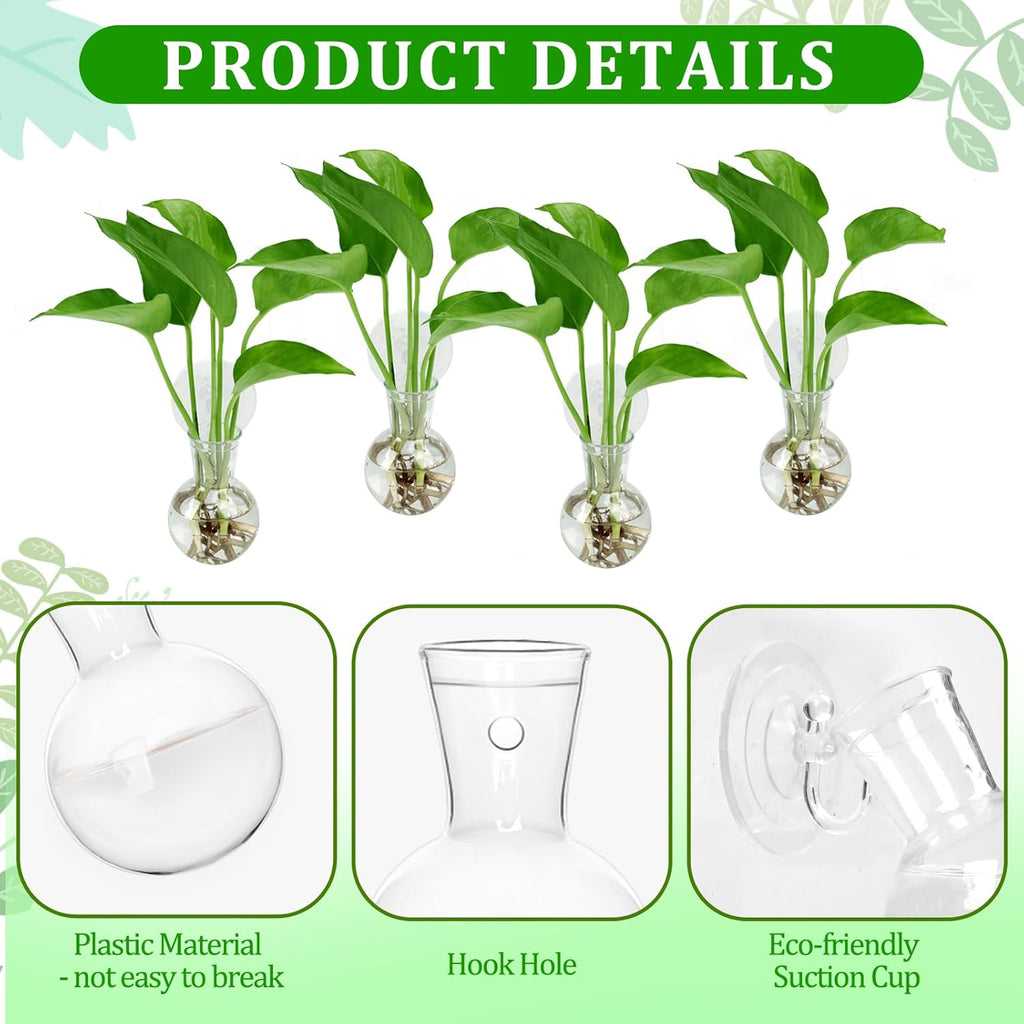 4 pcs Window Propagation Stations, Suction Cup Plastic Plant Propagation Bulbs, Easy to Install Wall Hanging Planter, No Nails Plastic Plant Terrarium Vase