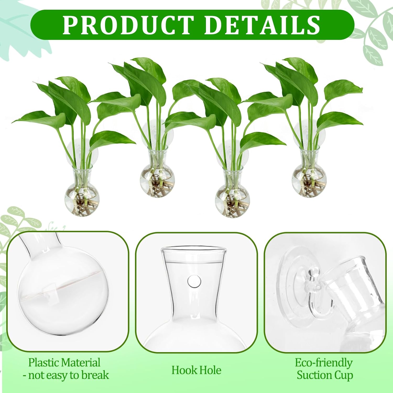4 pcs Window Propagation Stations, Suction Cup Plastic Plant Propagation Bulbs, Easy to Install Wall Hanging Planter, No Nails Plastic Plant Terrarium Vase