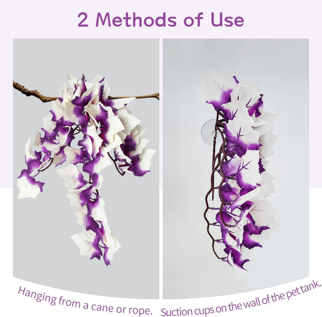 Dsoar Aquarium Artificial Plant Reptiles Plants with Suction Cup for Terrarium Fish Tank Landscape Decoration Hanging Silk Purple Leaves Plants