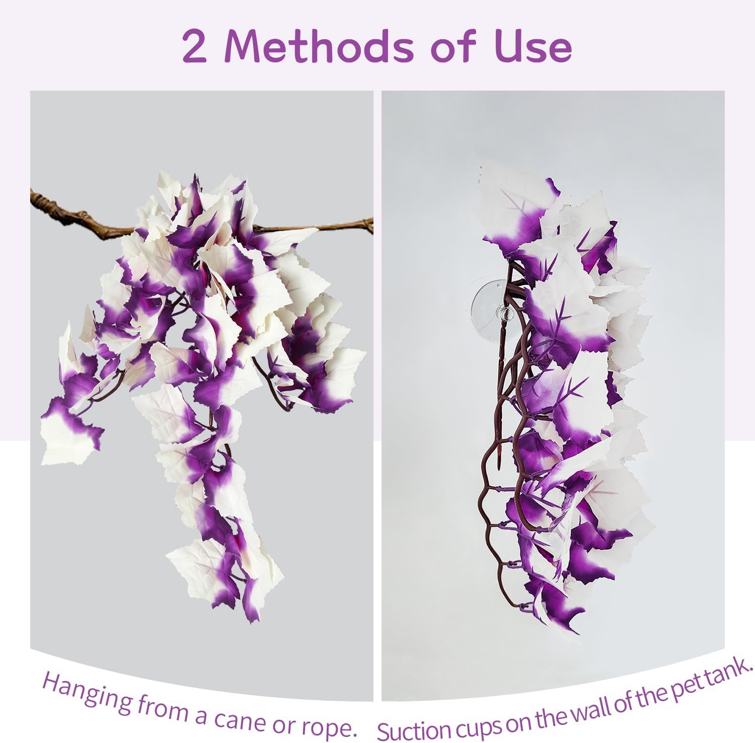Dsoar Aquarium Artificial Plant Reptiles Plants with Suction Cup for Terrarium Fish Tank Landscape Decoration Hanging Silk Purple Leaves Plants