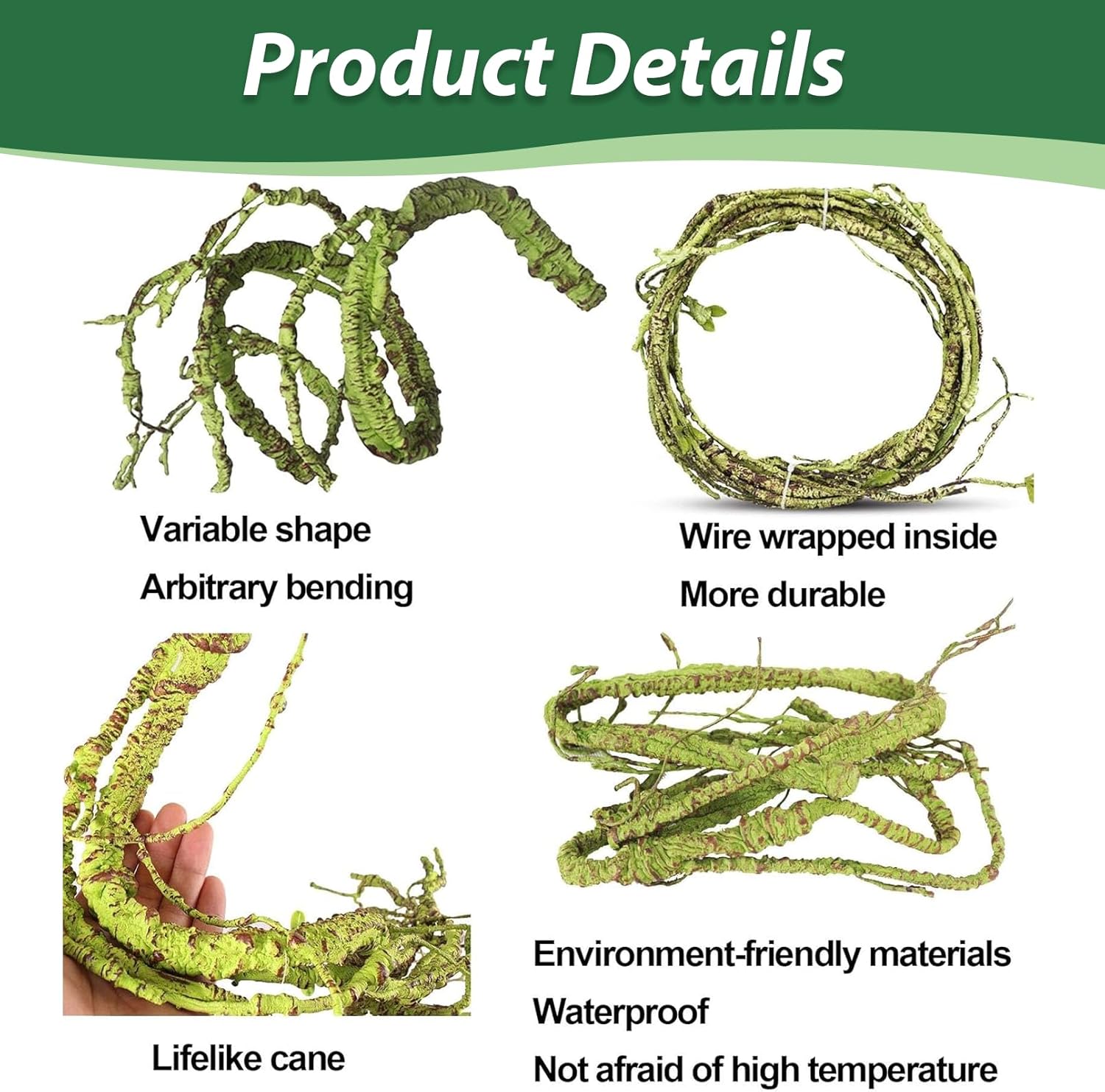 PINVNBY Flexible Bend-A-Branch Jungle Vines Pet Habitat Decor Reptile Plants Terrarium for Lizard, Frogs, Snakes and More Reptiles Climbing (Fat: 43.31 x 0.79 Inch)