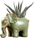 DIYOMR Small Ceramic Planter Pot, 4.3" Vintage Bronze Animal Planters Ceramic Flowerpot Succulent Pots Cactus Pot for Office Home Desktop Decor - Plants Not Included (Elephant Pot)