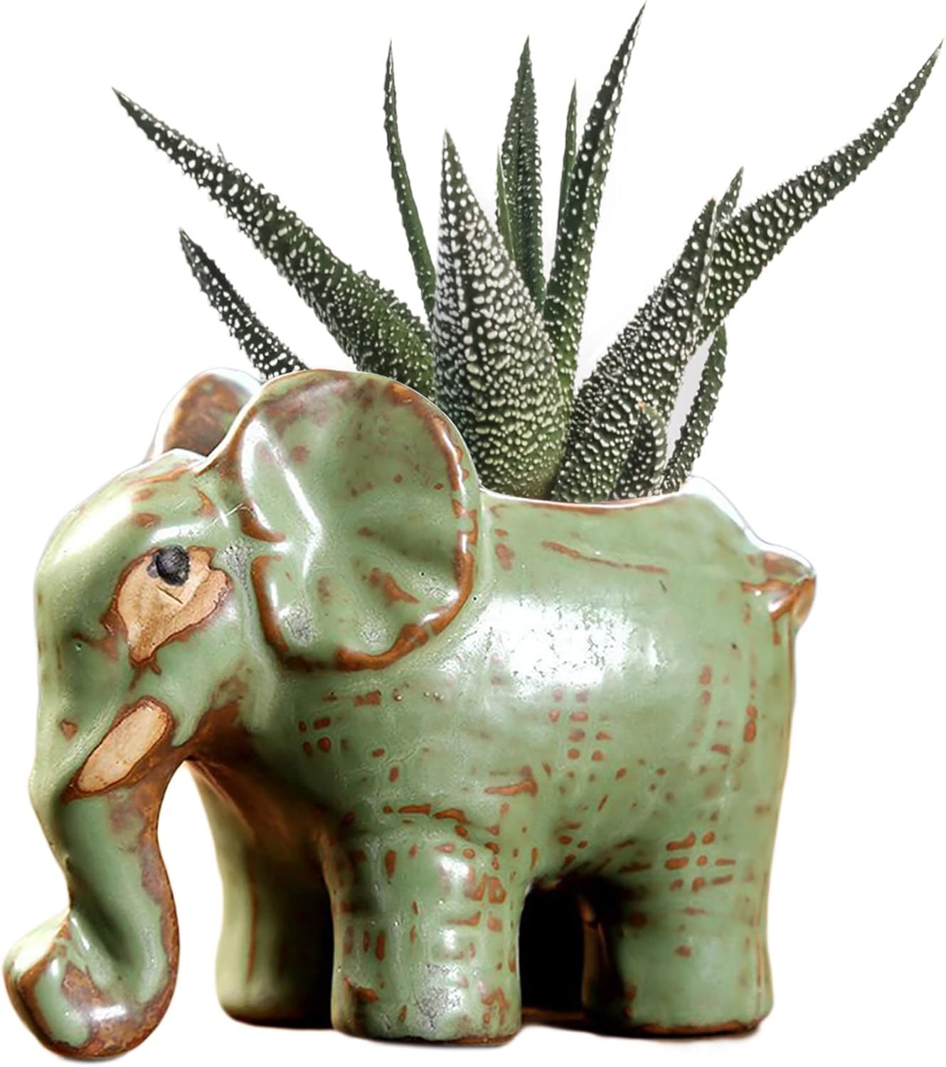 DIYOMR Small Ceramic Planter Pot, 4.3" Vintage Bronze Animal Planters Ceramic Flowerpot Succulent Pots Cactus Pot for Office Home Desktop Decor - Plants Not Included (Elephant Pot)