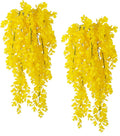 RECUTMS 4 Pack Artificial Hanging Plants Fake Eucalyptus Leaf Greenery Vine Plant UV Resistant Plastic Wall Decor for Ivy Patio Office Shelf Wedding (Pure Yellow)