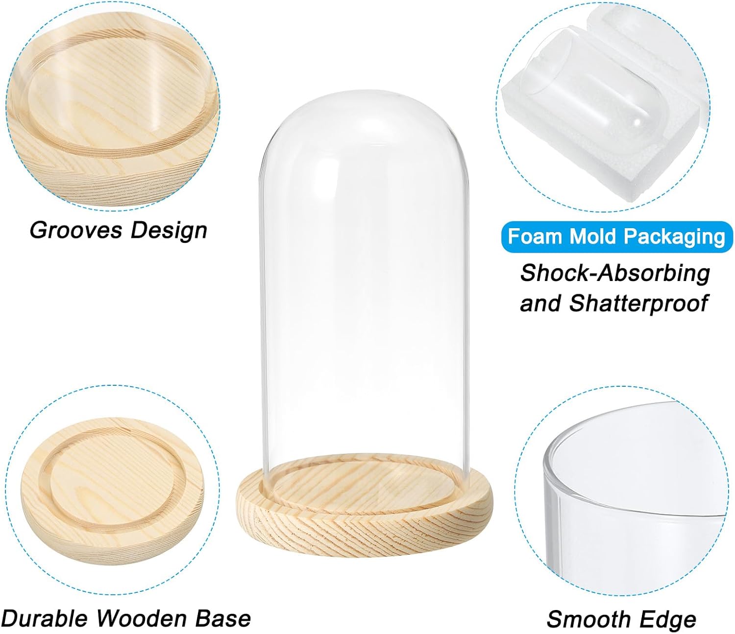 PATIKIL 7.1"x3.5" Clear Cloche Glass Dome, Glass Bell Jar Display Case Tabletop Centerpiece with Wooden Base for Plants Home Decor
