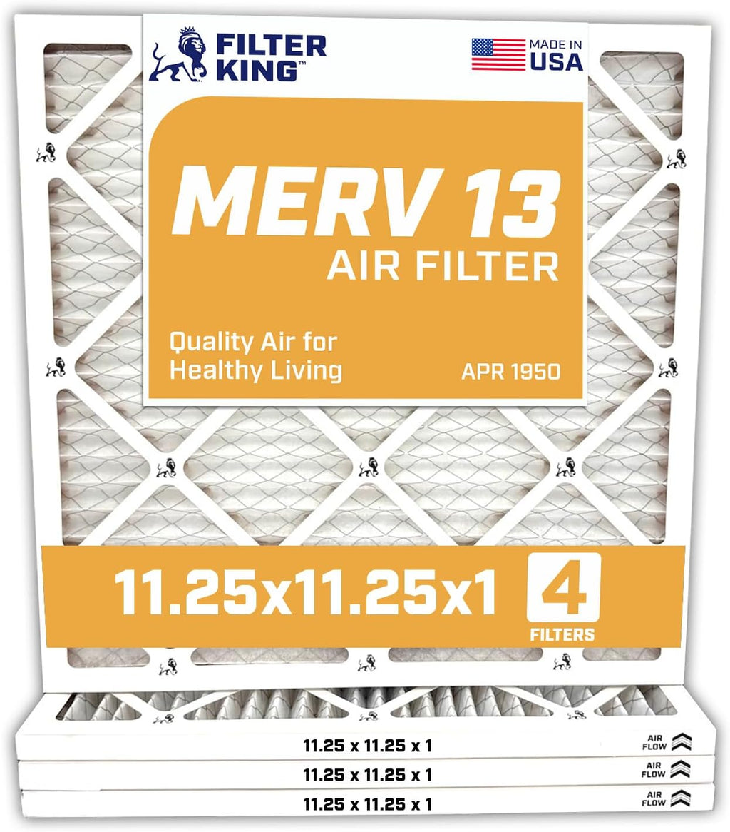 Filter King 11.25x11.25x1 Air Filter | 4-PACK | MERV 13 HVAC Pleated A/C Furnace Filters | MADE IN USA | Actual Size: 11.25 x 11.25 x .75"