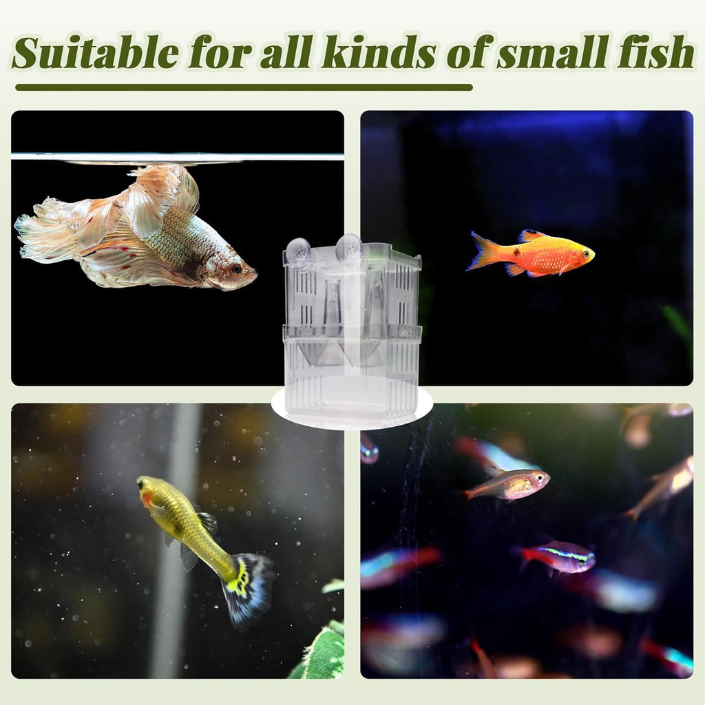 2 Pieces Floating Fish Breeder Box for Aquarium Divider, Transparent Fish Isolation Breeding Box with Suction Cups, Shrimp Tank Hatchery Fry Incubator for Clownfish Betta Guppy Acclimation
