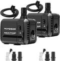 VIVOSUN 2-pack 210GPH Submersible Pump(800L/H, 8W), Ultra Quiet Water Pump with 3.3ft High Lift, Fountain Pump with 5ft Power Cord, 2 Nozzles for Fish Tank, Pond, Aquarium, Statuary, Hydroponics