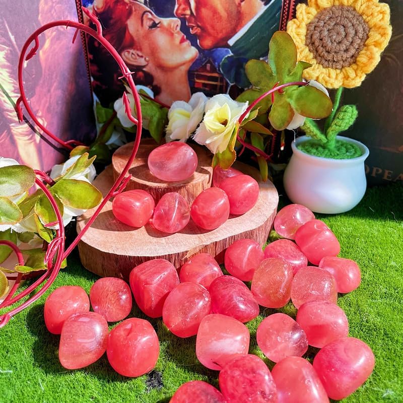 DUQGUHO Watermelon Quartz Crystals Bulk Natural Irregular Polished Stones Tumbled Crystals Gemstone Rocks Beginners Gift 200g