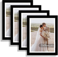 11x15 Picture Frame Set of 4, Made of Real Glass and Black Frame - Display Picture 10x14 with Mat or 11x15 Without Mat, 11 by 15 Photo for Wall Mounting