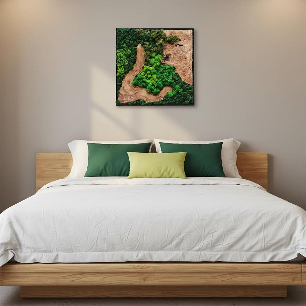vadmepiop Natural Preserved Moss Wall Art with Real Wood Frame, Handcrafted Maintenance-Free Moss Wall Panel for Home Decor, Office, Restaurant, Bar & Cafe (Square, 11.81in)