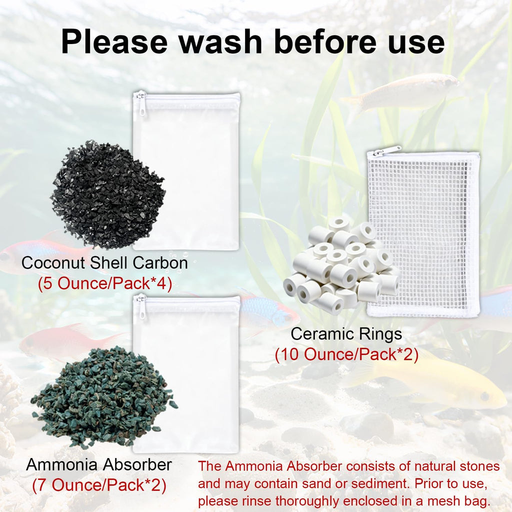 44-Piece Filter Media Kit Replacement for Fluval 406/407 Canister Filter - Includes Carbon, Ammonia-Absorbing Pad, Sponges（2 Sets）