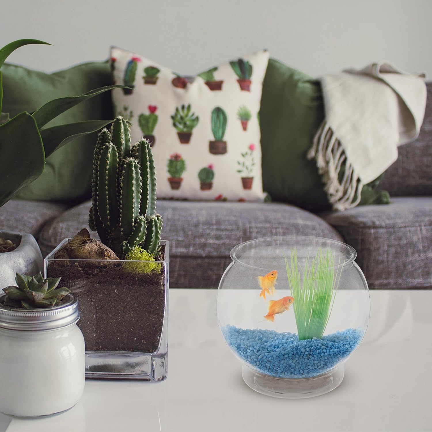 POPETPOP Plastic Fish Bowls Round Aquarium Clear Fish Keeper Fishbowl Vase Pot for Wedding Party Event Christmas Holiday Home Decor 18cm